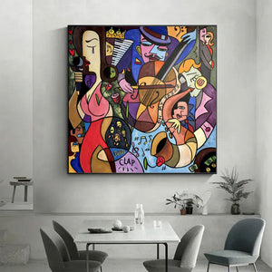 Large Picasso Style Jazz Music Canvas Wall Art Modern Colorful Cubist Painting for Living Room Decor