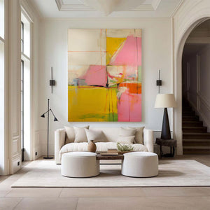 Large Modern Abstract Painting – Colorful Geometric Wall Decor Hand Painted for Stylish Gallery Wall