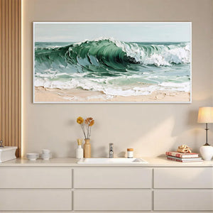 Large Abstract Ocean Wave Canvas Wall Art Textured Seascape Painting for Bedroom Decor