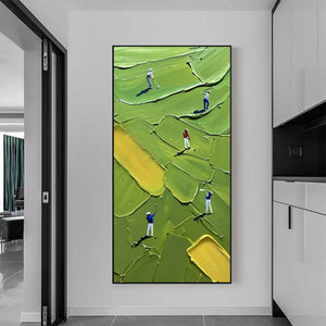 Large Abstract Golfers on Green Golf Course Canvas Wall Art Textured Sport Oil Painting for Home & Golf Club Decor