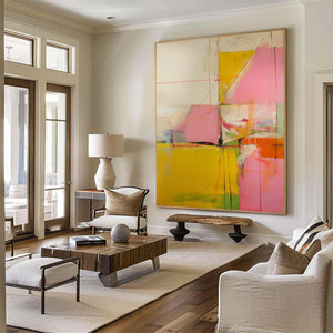 Large Modern Abstract Painting – Colorful Geometric Wall Decor Hand Painted for Stylish Gallery Wall