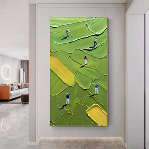 Large Abstract Golfers on Green Golf Course Canvas Wall Art Textured Sport Oil Painting for Home & Golf Club Decor