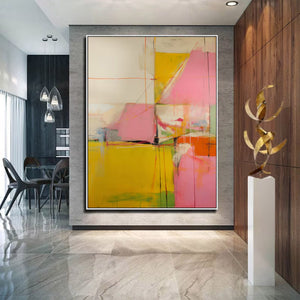 Large Modern Abstract Painting – Colorful Geometric Wall Decor Hand Painted for Stylish Gallery Wall