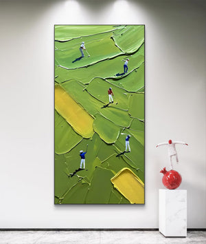 Large Abstract Golfers on Green Golf Course Canvas Wall Art Textured Sport Oil Painting for Home & Golf Club Decor