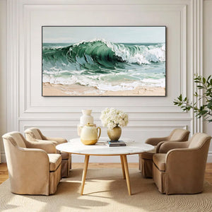 Large Abstract Ocean Wave Canvas Wall Art Textured Seascape Painting for Bedroom Decor