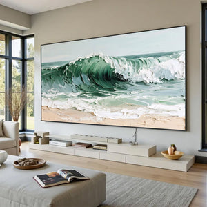 Large Abstract Ocean Wave Canvas Wall Art Textured Seascape Painting for Bedroom Decor