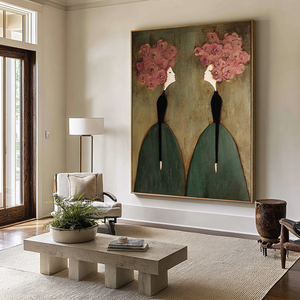 Large Modern Floral Figure Oil Painting Hand Painted Canvas Wall Art for Entryway Living Room Decor