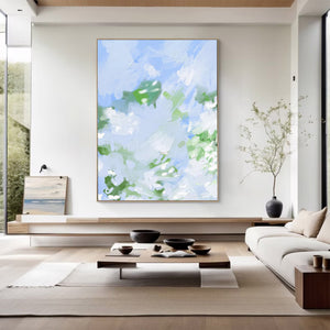 Large Abstract Green Blue Sky Textured Oil Painting #VRA 137