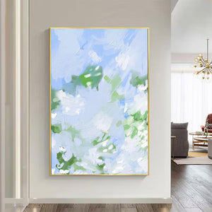 Large Abstract Green Blue Sky Textured Oil Painting #VRA 137