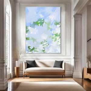 Large Abstract Green Blue Sky Textured Oil Painting #VRA 137