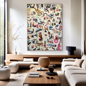 Large Modern Abstract Symbols Oil Painting Colorful Wall Art #VRA 088