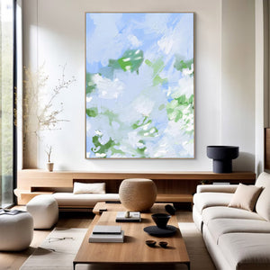 Large Abstract Green Blue Sky Textured Oil Painting #VRA 137
