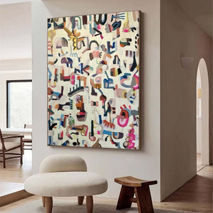 Large Modern Abstract Symbols Oil Painting Colorful Wall Art #VRA 088