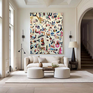 Large Modern Abstract Symbols Oil Painting Colorful Wall Art #VRA 088