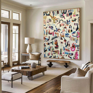 Large Modern Abstract Symbols Oil Painting Colorful Wall Art #VRA 088