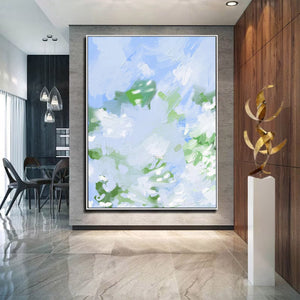 Large Abstract Green Blue Sky Textured Oil Painting #VRA 137