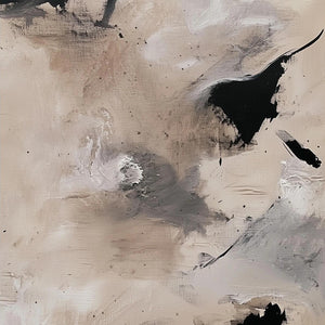 Large Abstract Painting – Modern Beige and Black Canvas Art Hand Painted for Living Room Decor