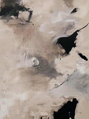Large Abstract Painting – Modern Beige and Black Canvas Art Hand Painted for Living Room Decor