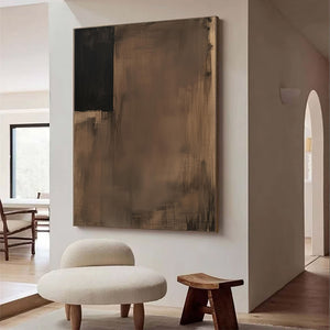 Large Minimalist Brown Abstract Oil Painting Wall Art #VRA 090