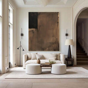 Large Minimalist Abstract Painting – Modern Ink Wash Style Canvas Art Hand Painted for Living Room Decor