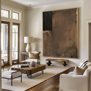 Large Minimalist Brown Abstract Oil Painting Wall Art #VRA 090