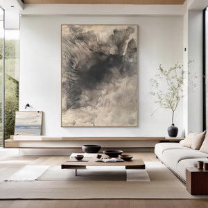 Large Textured Oil Painting – Handmade Zen Abstract Art with Fluid Brushstroke Details for Gallery Wall
