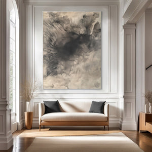 Large Textured Oil Painting – Handmade Zen Abstract Art with Fluid Brushstroke Details for Gallery Wall