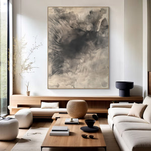 Large Textured Oil Painting – Handmade Zen Abstract Art with Fluid Brushstroke Details for Gallery Wall