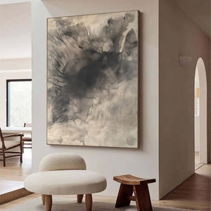 Large Textured Oil Painting – Handmade Zen Abstract Art with Fluid Brushstroke Details for Gallery Wall