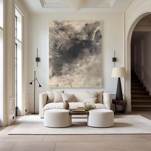 Large Textured Oil Painting – Handmade Zen Abstract Art with Fluid Brushstroke Details for Gallery Wall