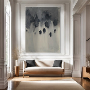 Large Abstract Painting – Modern Charcoal and Silver Grey Canvas Art Hand Painted for Living Room Decor