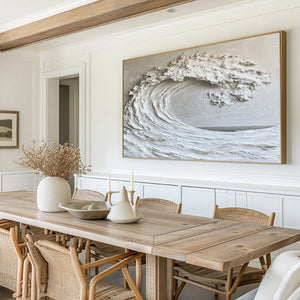 Large Minimalist Textured Breaking Wave Canvas Wall Art Textured Painting for Entryway & Bedroom Decor