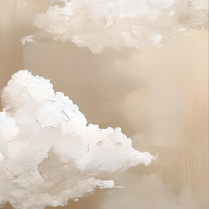 Large Abstract Cloud Painting – Modern Hand Painted Beige and White Sky Art for Bedroom Decor