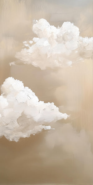 Large Abstract Cloud Painting – Modern Hand Painted Beige and White Sky Art for Bedroom Decor