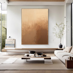 Large Abstract Sunset Painting – Modern Hand Painted Tan and Brown Art for Cozy Living Room