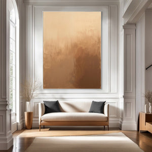 Large Abstract Sunset Painting – Modern Hand Painted Tan and Brown Art for Cozy Living Room