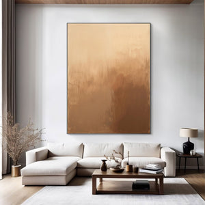 Large Abstract Sunset Painting – Modern Hand Painted Tan and Brown Art for Cozy Living Room