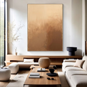 Large Abstract Sunset Painting – Modern Hand Painted Tan and Brown Art for Cozy Living Room