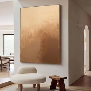 Large Abstract Sunset Painting – Modern Hand Painted Tan and Brown Art for Cozy Living Room