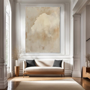 Large Beige Abstract Sky Painting – Modern Hand Painted Minimalist Clouds Art for Stylish Home Office