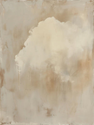 Large Beige Abstract Sky Painting – Modern Hand Painted Minimalist Clouds Art for Stylish Home Office