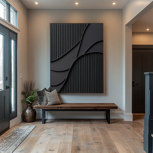 Large Black Abstract Geometric Painting Textured Modern Canvas Wall Art for Living Room Decor