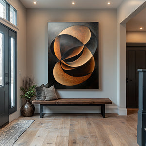 Large Abstract Geometric Circle Hand-Painted Oil Painting Wabi-Sabi Canvas Wall Art for Living Room Decor