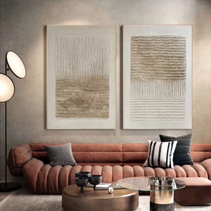 Set of 2 Large Wabi-Sabi Textured Neutral Canvas Wall Art Minimalist Beige White Textured Painting for Living Room Decor