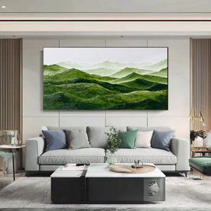 Large Abstract Green Mountain Landscape Canvas Wall Art Modern Nature Painting