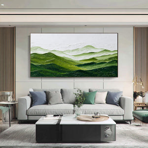 Large Green Mountain Landscape Canvas Wall Art Panoramic Nature Painting for Living Room Decor