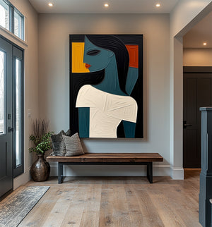 Large Modern Woman Portrait Painting Abstract Figurative Canvas Wall Art for Contemporary Home Decor