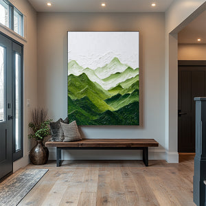 Large Green Mountain Landscape Canvas Wall Art Textured Nature Painting for Living Room Decor