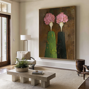 Large Contemporary Floral Oil Painting Hand Painted Canvas Wall Art for Living Room Entryway Statement Decor
