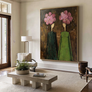 Large Modern Floral Oil Painting Textured Canvas Wall Art for Living Room and Foyer Statement Decor